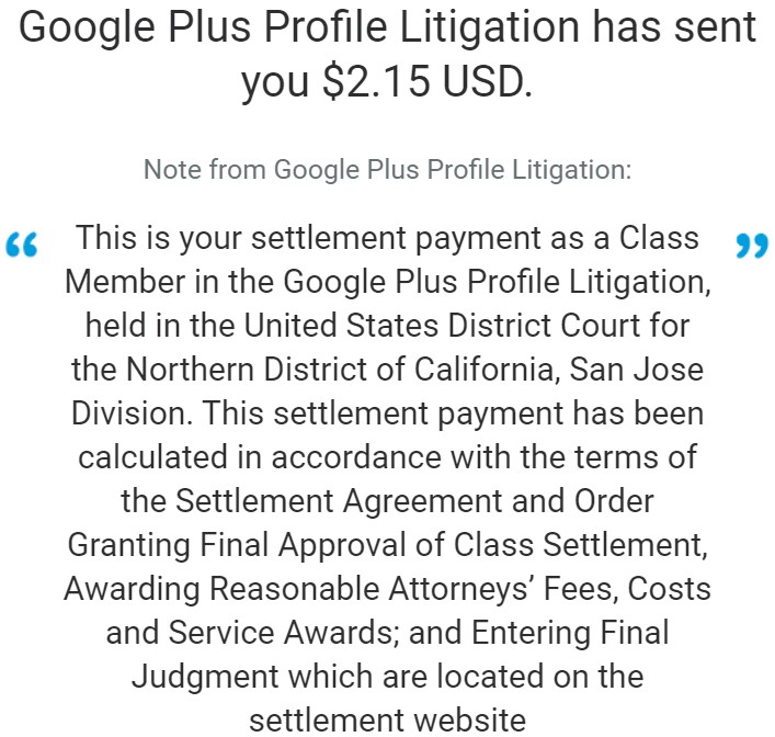 I love it when a class action suit comes to an end